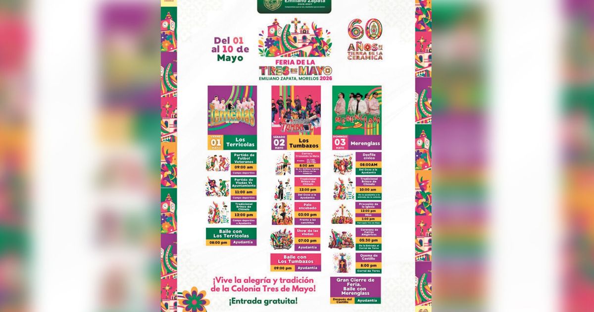 Colonia Tres de Mayo festeja 60 años con feria en Emiliano Zapata