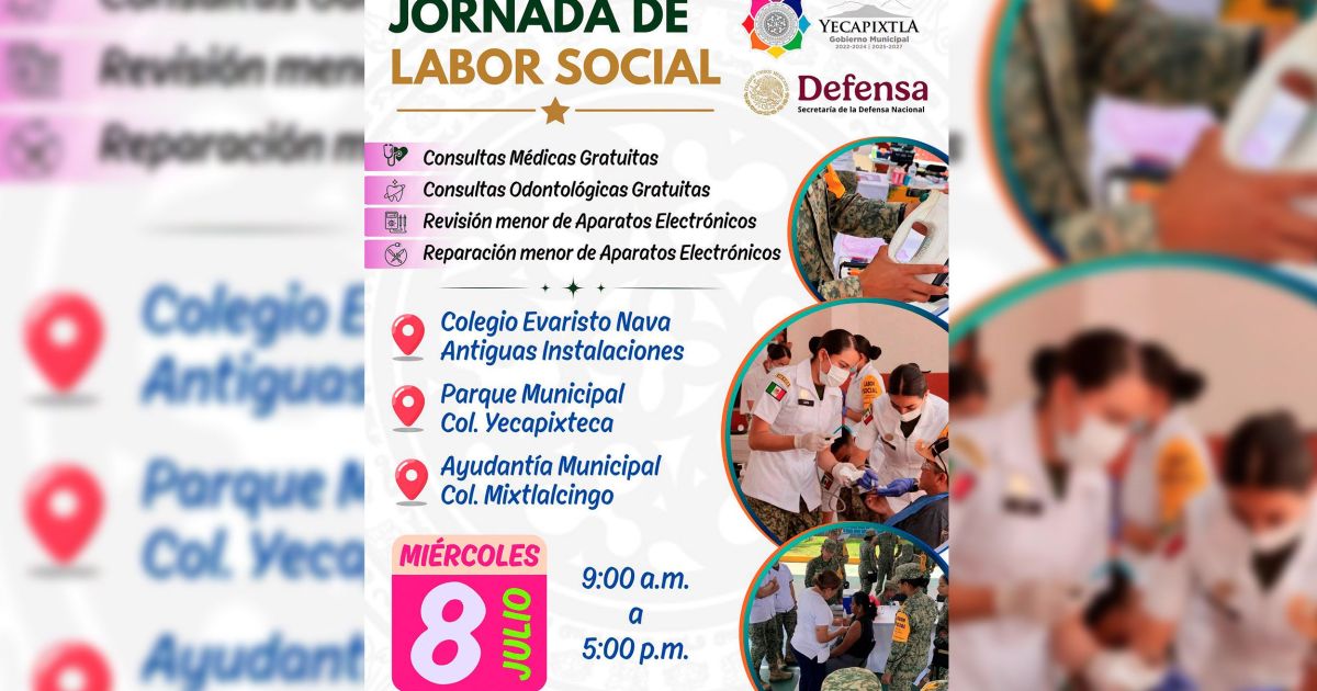 Yecapixtla y Sedena ofrecerán jornadas gratuitas de salud y apoyo